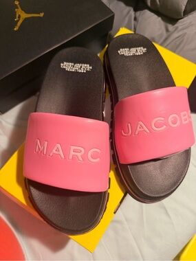 Marc Jacobs Pink Logo Rubber Slide Sandals